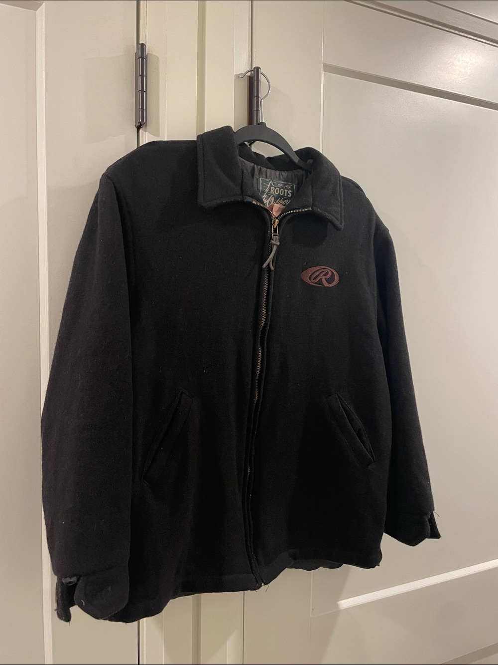Vintage Roots Outdoors Black Wool Bomber Jacket